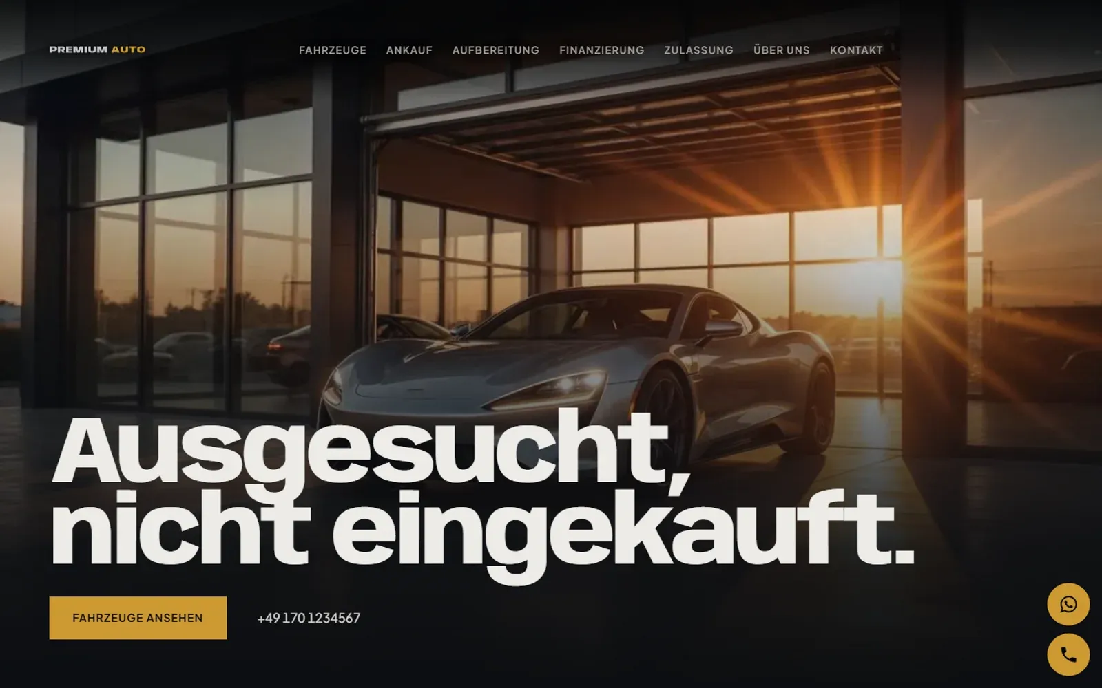 Startseite eines Autohauses, die wir gebaut haben: Video-Kopf mit Fahrzeug in der Halle